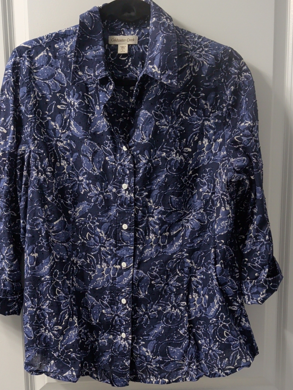 Coldwater Creek Navy Floral Button-Down Shirt